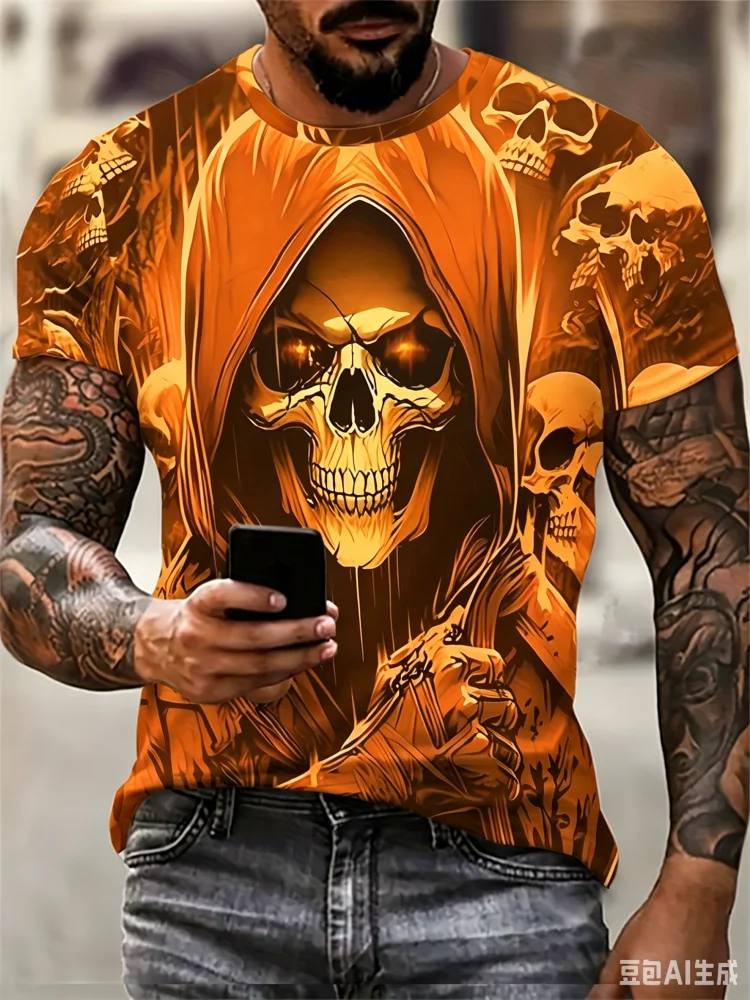 Fashion Men's 3D Skull Print S - огляд і ціна Mens Fashion Summer