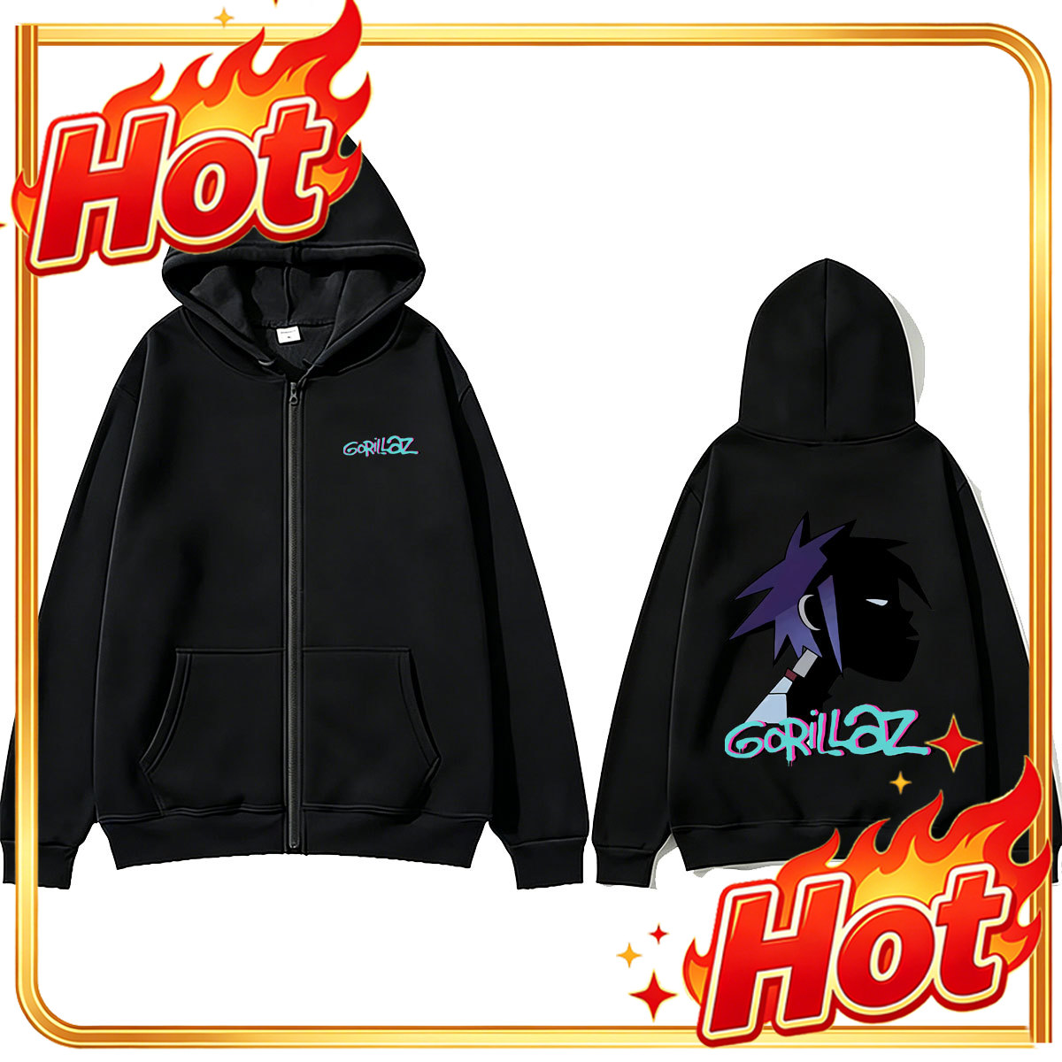 Rock Band Gorillaz Face Graphi - огляд і ціна Mens Fashion Zip Up Hoodies