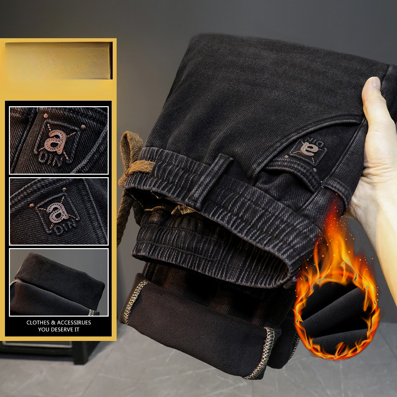 Men Winter New Fleece Jeans El - огляд і ціна Men'S Fashion Grey Jeans